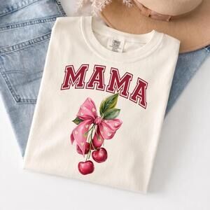 Mothers Day Shirt, Mama Cherry Bow T-Shirt, Cute Style Mom Tee